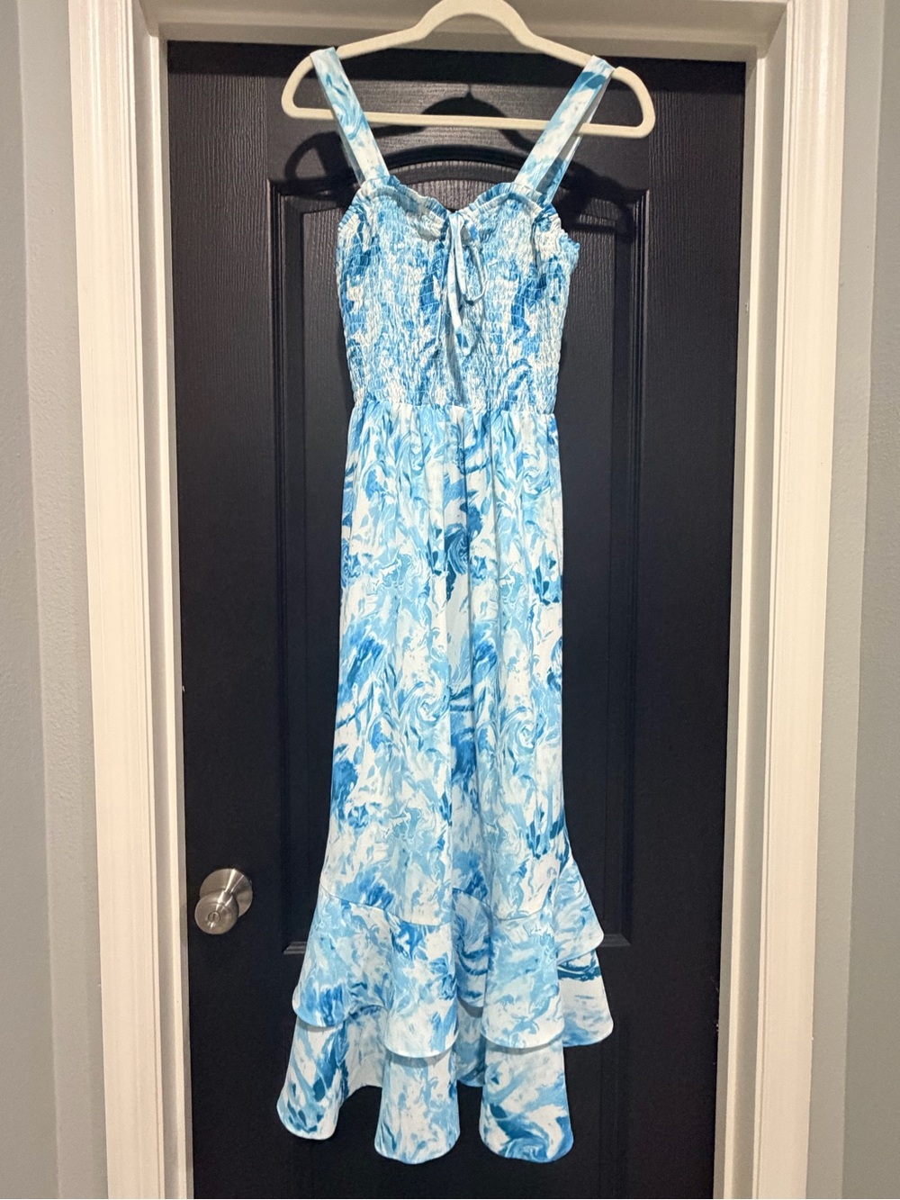 Grace Karin Blue and White Marble Print Maxi Dress